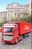 Çocuk Alaşım Konteyner Kamyon Oyuncak Model - Büyük Mavi Alaşım Kasa + 12 Alaşım Araba - 8