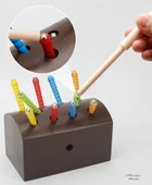 Montessori Ahşap Manyetik Yakalama Oyunu - Ahşap Renkli Böcek Yakalama + Stereo Balık Tutma - 11