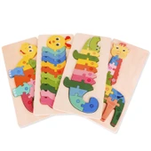 3D Ahşap Tırtıl Yapboz - Montessori Oyuncak - Açık Sarı - 6