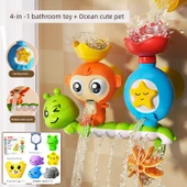 Bebek Banyo Oyuncakları - 4'ü 1 Arada Su Oyuncakları - Su Aygırı Balık Ağı + 5 Deniz Hayvanı - 1