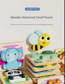 Montessori Ahşap Puzzle - 8 Parça Hayvanlar (Kaplan, Panda, Fil, Tavuk, Kaplumbağa, Arı, İnek, Maymun) - 7