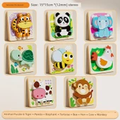 Montessori Ahşap Puzzle - 8 Parça Hayvanlar (Kaplan, Panda, Fil, Tavuk, Kaplumbağa, Arı, İnek, Maymun) - 1