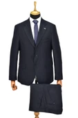 Erkek Lacivert Armürlü 4 Drop Çift Yırtmaçlı Takım Elbise BGL-ST04567 thumbnail 1