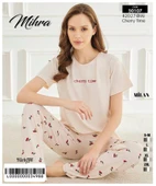 Mihra Kadın Bisiklet Yaka MİLAN Likralı Kısa Kol Pijama Takımı 50107Ekru - 1 Adet  L Ekru thumbnail 2