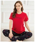 Mihra Kadın Bisiklet Yaka MİLAN Likralı Kısa Kol Pijama Takımı 50107Kırmızı - 1 Adet  L Kırmızı thumbnail 1