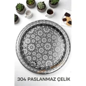 Servis Tepsisi - Çelik Çay Tepsisi  Şık Desenli Tepsi 36 CM - 1