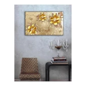 Kanvas Tablo 3D Dekoratif Gold Çiçek Led Işıklı - 1