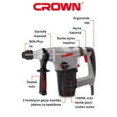 Crown CT18116 Kırıcı Delici Hilti 5 Kg Darbeli Matkap 1050 W Metal Beton Kömürlü Delme 4.8 Joule Güç - 2