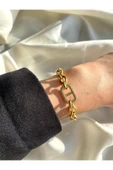 LUXSTONE  Halka Zirkon Taşlı Gold Çelik Bileklik - 2