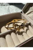 LUXSTONE  Çift Kelebek Taşlı Gold Çelik Kelepçe - 3