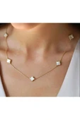 LUXSTONE  Beyaz Van Cleef Gold Çelik Kolye - 1