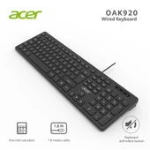 Acer OAK920 Q Usb SİYAH 1.8mt  Kablolu Klavye-Tek Tuş Hesap Makinalı (Sessiz Tuş) - 1