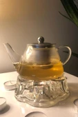 2’li Set Cam Demlik ve Cam Isıtıcı Süzgeçli Demlik 500 ml Bitki Çayı Demliği Borasilikat - 3
