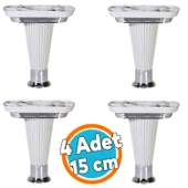 (4 ADET) Mobilya Kanepe Puf Sehpa TV Ünitesi Yükseltici Ayağı Beyaz Krom Baza Ayak 15 Cm thumbnail 1