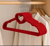 Efe Mark Premium Serisi 20'li Ekonomik Paket Kadife Kaydırmaz Elbise Kıyafet Askısı Kırmızı thumbnail 3