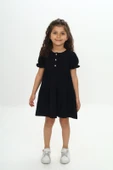 Kız Çocuk Relax Fit Bisiklet Yaka Kısa Kollu Kat Kat Elbise - Düğmeli thumbnail 6