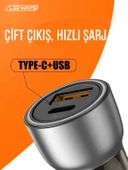 LEEWAYS iphone ve Android Uyumlu 48 W Type-c Ve Usb Girişli Araç Çakmaklık Hızlı Şarj Aleti - 2