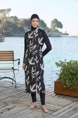 Estiva 25980 Siyah Dijital Desenli Tam Boy Lycralı Tesettür Mayo thumbnail 4
