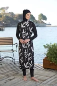 Estiva 25980 Siyah Dijital Desenli Tam Boy Lycralı Tesettür Mayo thumbnail 5
