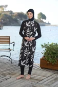 Estiva 25980 Siyah Dijital Desenli Tam Boy Lycralı Tesettür Mayo thumbnail 12