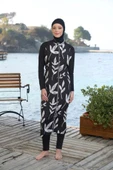 Estiva 25980 Siyah Dijital Desenli Tam Boy Lycralı Tesettür Mayo thumbnail 9