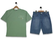 GREAT BASKILI JEANS ŞORTLU ERKEK TAKIM - 2