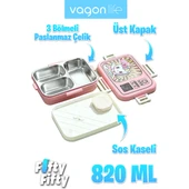 Vagonlife Lunch Box 820 ml Tek Kat Üç Bölmeli Sos Kaseli Yeni Nesil Sefer TASI-FFLBOX10283 - 2