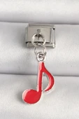 316L Çelik Gümüş Renk Kırmızı Müzik Nota Model Nomination Charm - TJ-BC1218 - 1