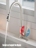 Spiralli Eviye Bataryası Inox Lavabo Mutfak Musluğu Aşağı Çekilebilir Püskürtmeli Paslanmaz Çelik - 4