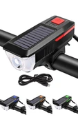 QASUL Güneş Enerjili 3 LED Far Moduna Sahip Bisiklet Ön Lambası Su Geçirmez Zil USB Şarj Edilebilir Korna - 1