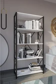 Morpanya Metal Kitaplık Dekoratif 5 Raflı Geniş Kitaplık Dosya Kitap Rafı Ofis Ev Rafı Beyaz - 3
