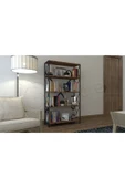 Morpanya Dekoratif 5 Raflı Kitaplık Geniş Metal Kitaplık Dosya Kitap Rafı Ofis Salon Raf 90x180cm Siyah Ceviz - 4