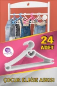 Morpanya Hopi Çocuk Elbise Askısı 24 Adet Bebek Askısı Kalpli Bebek Çocuk Kıyafet Askısı - 1