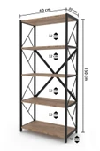 Morpanya Sera Metal Kitaplık 5 Raflı Çok Amaçlı Dosya Kitap Rafı Ofis Salon Raf 150 Cm Ceviz - 4