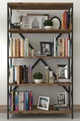 Morpanya Dekoratif 5 Raflı Kitaplık Geniş Metal Kitaplık Dosya Kitap Rafı Ofis Salon Raf 90x180cm Siyah Ceviz - 2