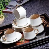 FIN-531 NEW BONE 1200CC KAHVE FINCANI 6 LI PARLAK WHITE - 1