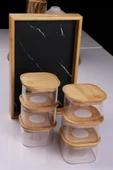 Duo 400ml 6'lı Bambu Siyah Mermer Desen Tepsili Bambu Vakumlu Kapaklı Cam Kahvaltılık - 3