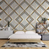 3 Boyutlu Beyaz Geometrik Kabartma Görünümlü Duvar Kağıdı thumbnail 2