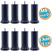 Mobilya Kanepe Yatak Baza Koltuk Destek Ayağı M8 Civata Metal Yükseltici İnce Diş Ayak 15 cm Antrasit 4 Adet thumbnail 1