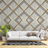 3 Boyutlu Beyaz Geometrik Kabartma Görünümlü Duvar Kağıdı thumbnail 1