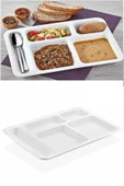 1 Adet  5 Bölmeli Kırılmaz Tabldot Tabak Self Servis Yemekhane Okul Lokanta Tabildot (40 cm x28 cm) - 3