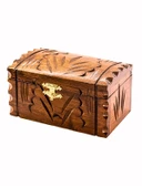 Ceviz Ahşap El Oyması Orta Boy Maraş Sandık Motifli Mücevher Takı Kutusu Kadife Kaplı 14 cm thumbnail 3