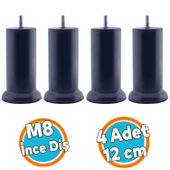 Mobilya Kanepe Yatak Baza Koltuk Destek Ayağı M8 Civata 12 cm Antrasit Gri Metal İnce Diş Ayak 4 Adet thumbnail 1