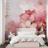 Soft Pembe Çiçek Desenli Duvar Kağıdı Baskı - 2