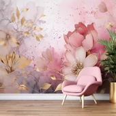 Soft Pembe Çiçek Desenli Duvar Kağıdı Baskı - 6