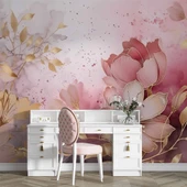 Soft Pembe Çiçek Desenli Duvar Kağıdı Baskı - 4