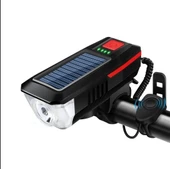 Dağ Bisiklet Kornası Su Geçirmez Güneş Enerjili Bisiklet Far - 1
