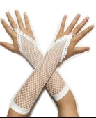 Beyaz Renk Parmak Arası File Örgü Eldiven 26 cm - 1