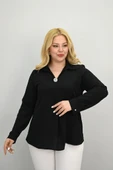 Kadın Büyük Beden Gömlek Yaka Broş Detaylı Bluz 0032-25 - 4