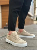 ET0104 Bağcıklı Krem Süet Beyaz Taban Spor Klasik Erkek Ayakkabı thumbnail 1